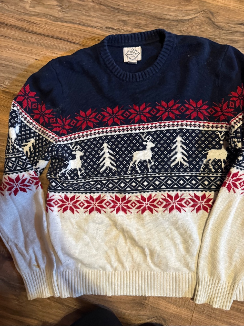 St. John's Bay Navy, White & Red Nordic Reindeer Crewneck Sweater